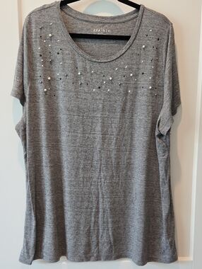 Ava & Viv Gray Short Sleeve Embellished Tee